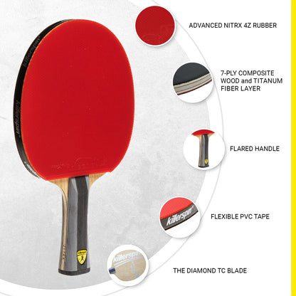 Diamond TC RTG Ping Pong Paddle - Competition Grade - Straight or Flared Handle