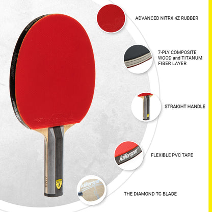 Diamond TC RTG Ping Pong Paddle - Competition Grade - Straight or Flared Handle